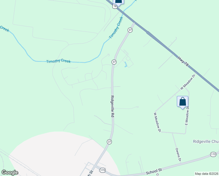 map of restaurants, bars, coffee shops, grocery stores, and more near 103 Westfield Drive in Ridgeville