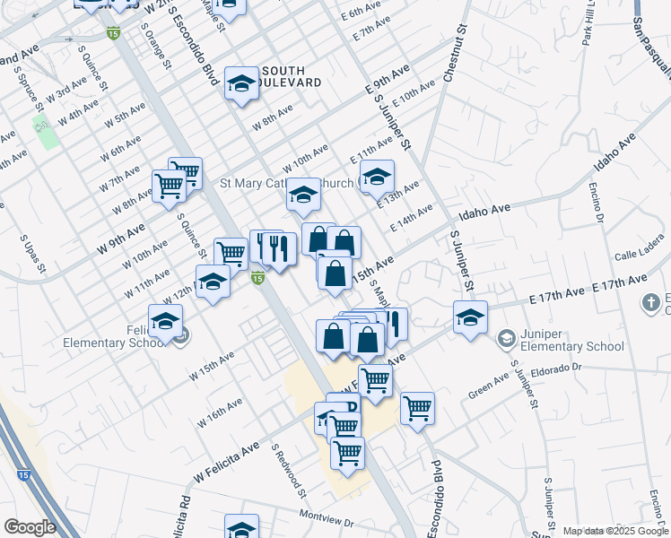 map of restaurants, bars, coffee shops, grocery stores, and more near 1440 E South Escondido Boulevard in Escondido