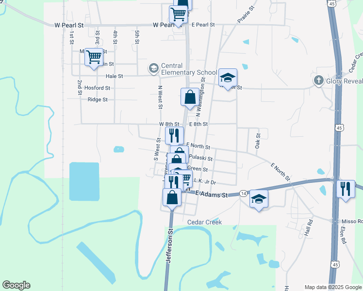 map of restaurants, bars, coffee shops, grocery stores, and more near Jefferson Street in Macon
