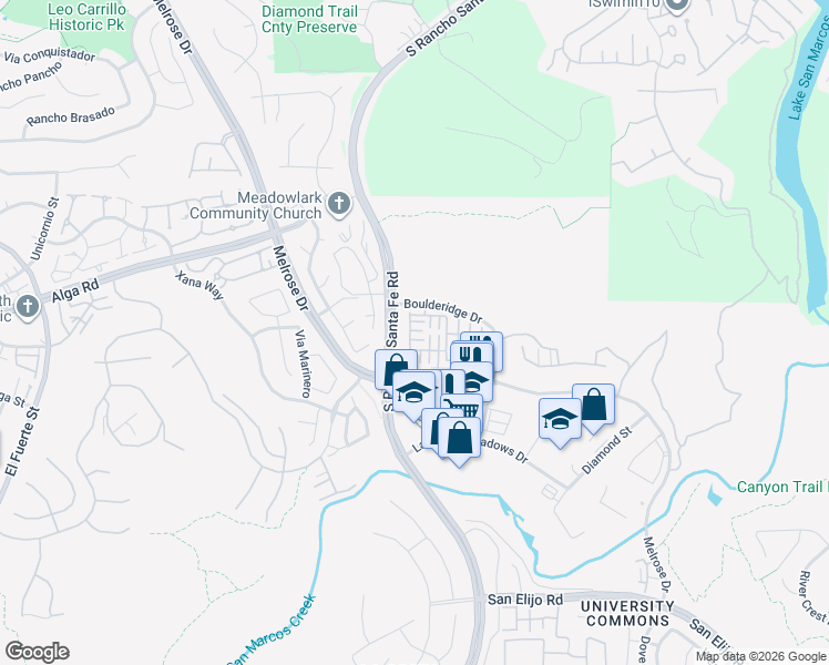 map of restaurants, bars, coffee shops, grocery stores, and more near 2472 Antlers Way in San Marcos