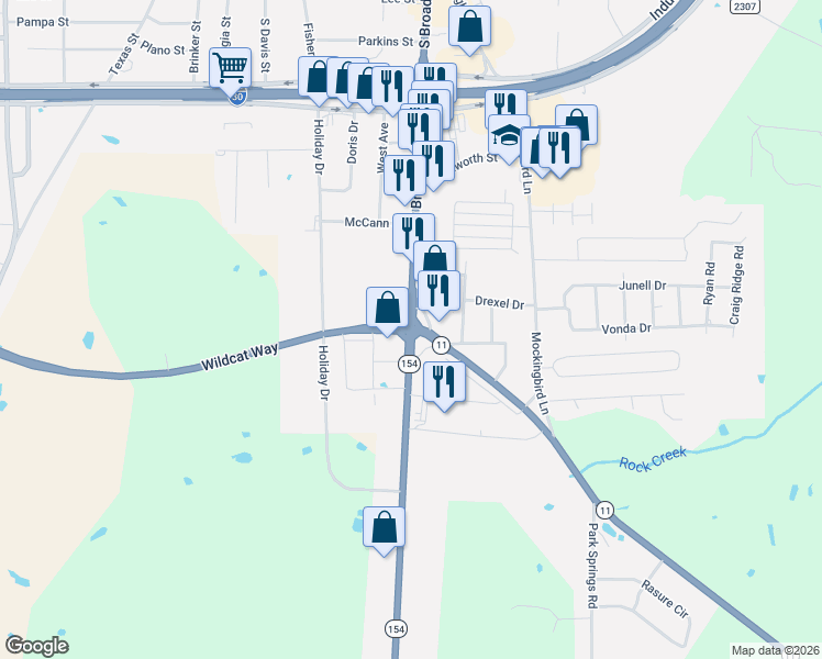 map of restaurants, bars, coffee shops, grocery stores, and more near in Sulphur Springs