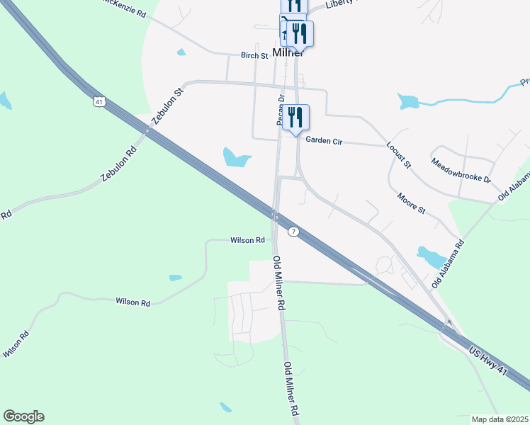 map of restaurants, bars, coffee shops, grocery stores, and more near Georgia 7 in Milner