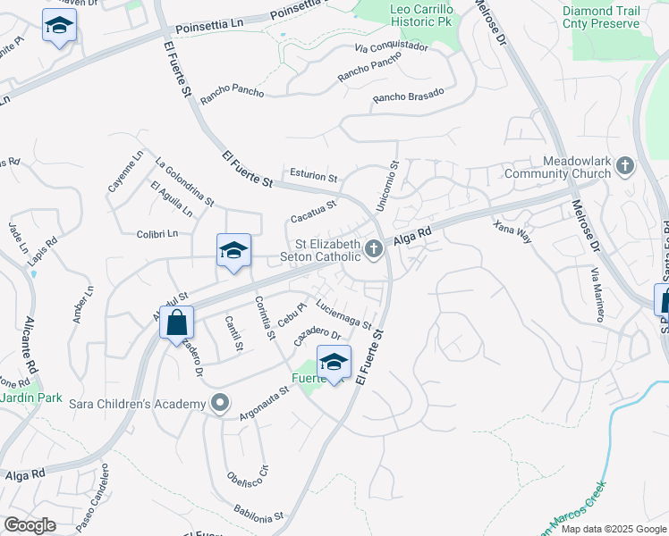map of restaurants, bars, coffee shops, grocery stores, and more near 2916 Luciernaga Street in Carlsbad