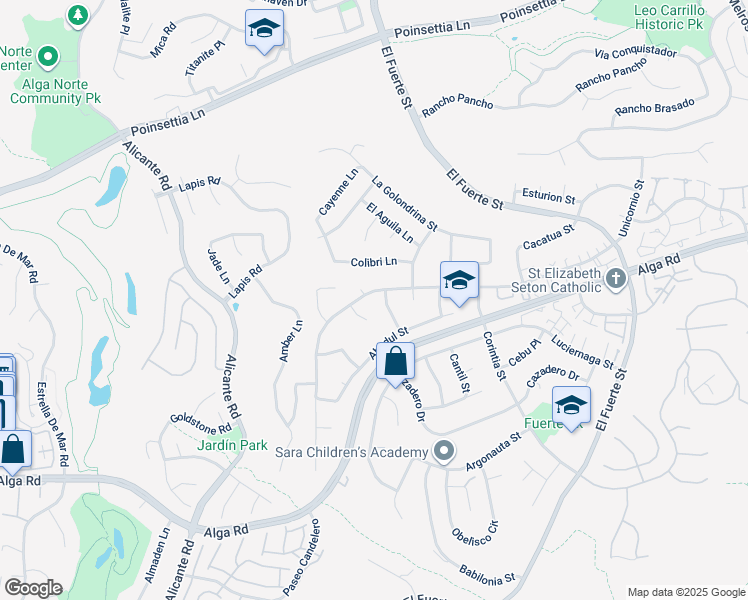 map of restaurants, bars, coffee shops, grocery stores, and more near 6533 Vispera Place in Carlsbad