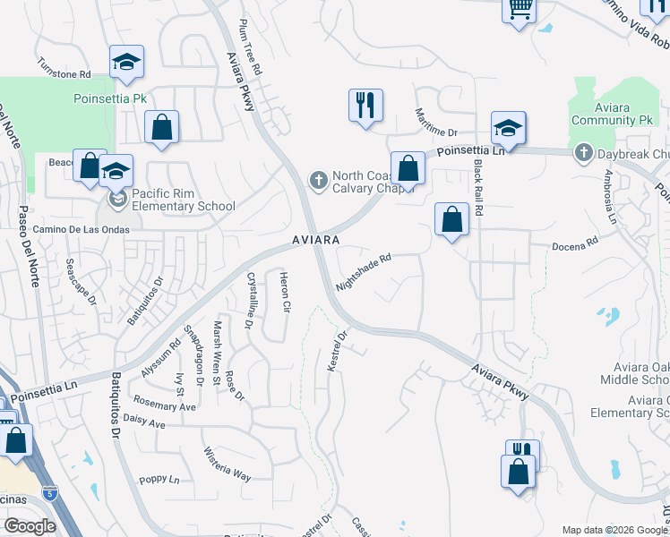 map of restaurants, bars, coffee shops, grocery stores, and more near 6675 Curlew Terrace in Carlsbad