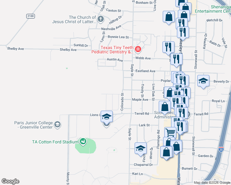 map of restaurants, bars, coffee shops, grocery stores, and more near 6008 Colorado Street in Greenville