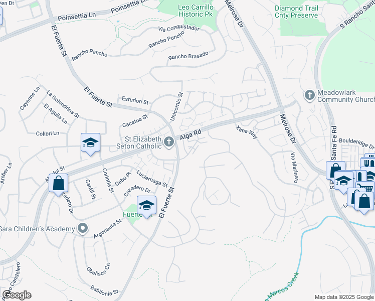 map of restaurants, bars, coffee shops, grocery stores, and more near 7000 Ballena Way in Carlsbad