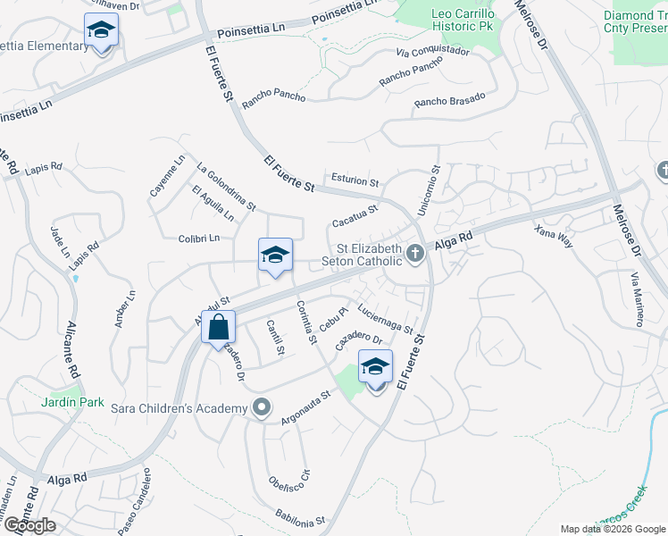 map of restaurants, bars, coffee shops, grocery stores, and more near 2824 Unicornio Street in Carlsbad