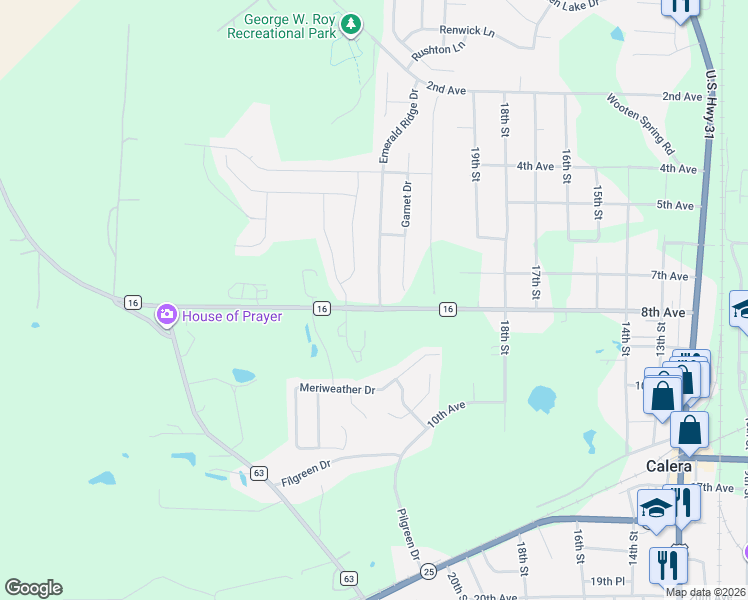 map of restaurants, bars, coffee shops, grocery stores, and more near 1179 Emerald Ridge Drive in Calera