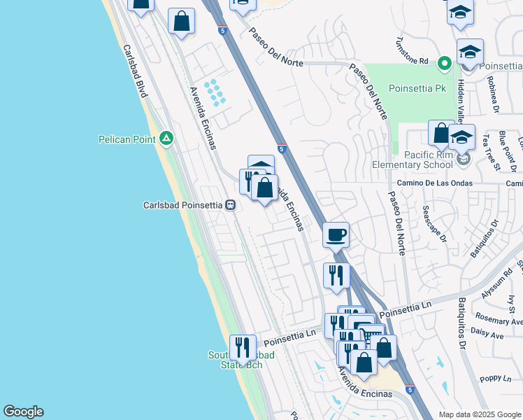 map of restaurants, bars, coffee shops, grocery stores, and more near 6846 Embarcadero Lane in Carlsbad
