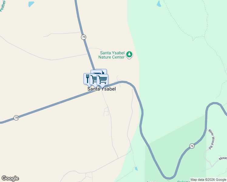 map of restaurants, bars, coffee shops, grocery stores, and more near 30453 Julian Road in Santa Ysabel