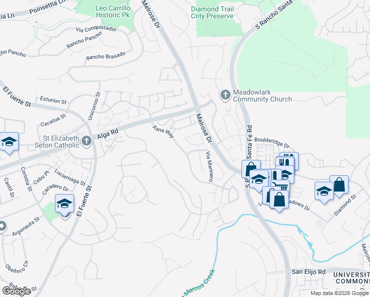 map of restaurants, bars, coffee shops, grocery stores, and more near 6752 Xana Way in Carlsbad