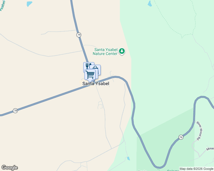 map of restaurants, bars, coffee shops, grocery stores, and more near 30453 Julian Road in Santa Ysabel