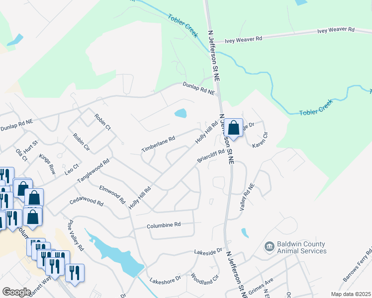 map of restaurants, bars, coffee shops, grocery stores, and more near 1856 Holly Hill Road in Milledgeville