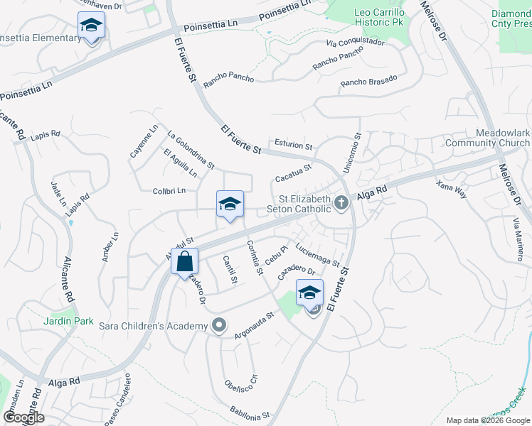 map of restaurants, bars, coffee shops, grocery stores, and more near 2789 Vista del Oro in Carlsbad