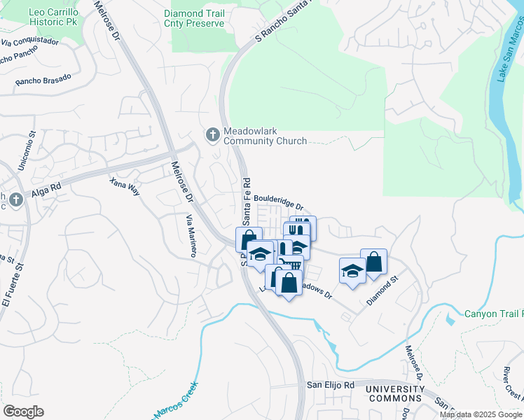 map of restaurants, bars, coffee shops, grocery stores, and more near 263 Boulderidge Drive in San Marcos