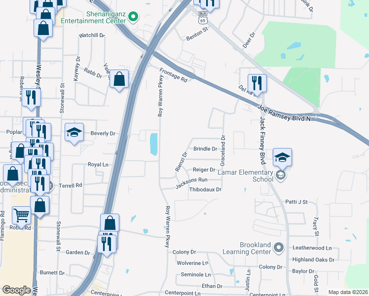 map of restaurants, bars, coffee shops, grocery stores, and more near 6402 Rienzi Drive in Greenville