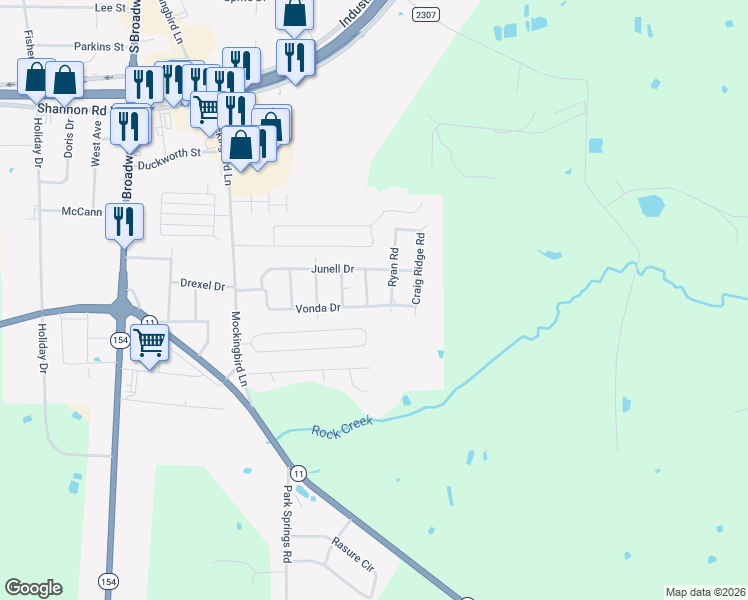 map of restaurants, bars, coffee shops, grocery stores, and more near 1604 Debbie Street in Sulphur Springs
