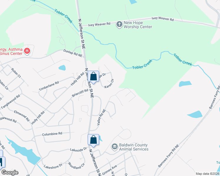 map of restaurants, bars, coffee shops, grocery stores, and more near 1940 Karen Circle in Milledgeville