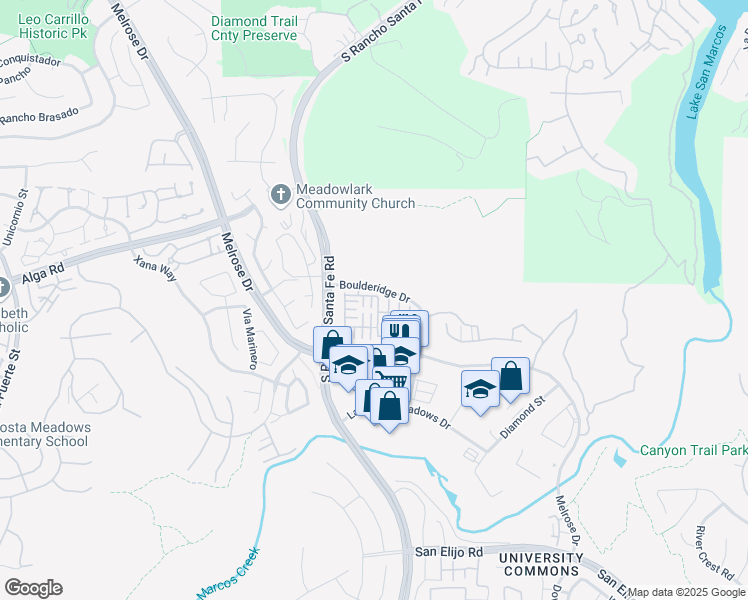 map of restaurants, bars, coffee shops, grocery stores, and more near 2611 Rawhide Lane in San Marcos
