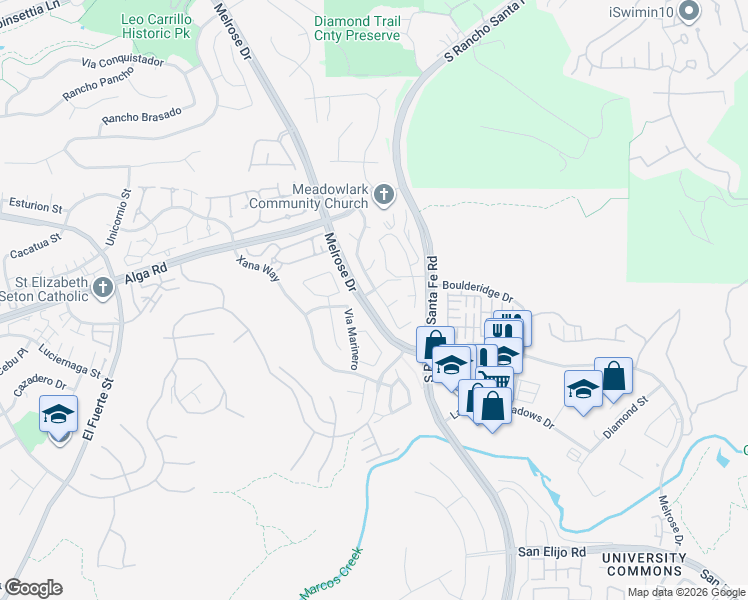 map of restaurants, bars, coffee shops, grocery stores, and more near 6861 Camino De Amigos in Carlsbad