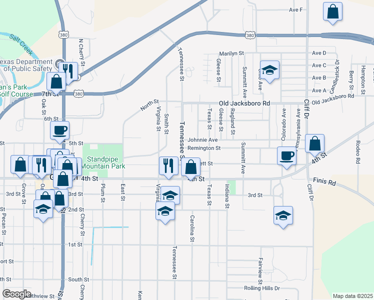 map of restaurants, bars, coffee shops, grocery stores, and more near 1109 Remington Street in Graham
