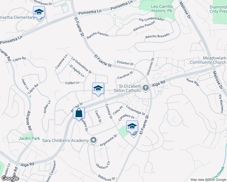 map of restaurants, bars, coffee shops, grocery stores, and more near 2789 Vista del Oro in Carlsbad