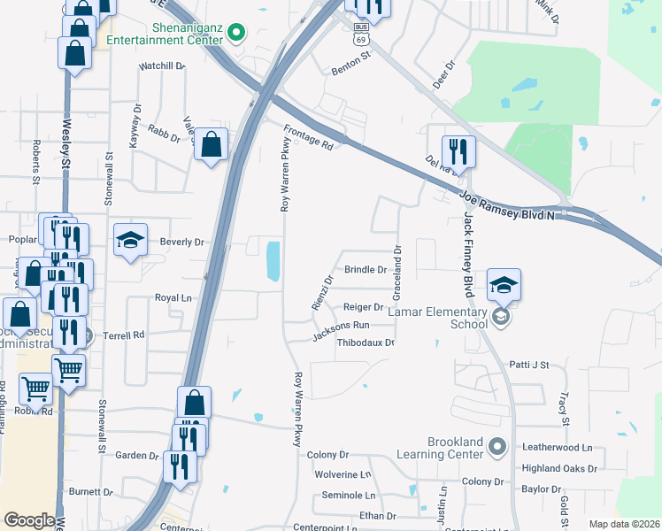 map of restaurants, bars, coffee shops, grocery stores, and more near 6402 Rienzi Drive in Greenville