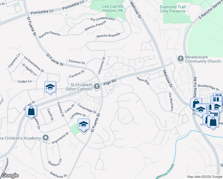 map of restaurants, bars, coffee shops, grocery stores, and more near 3201 Sello Lane in Carlsbad