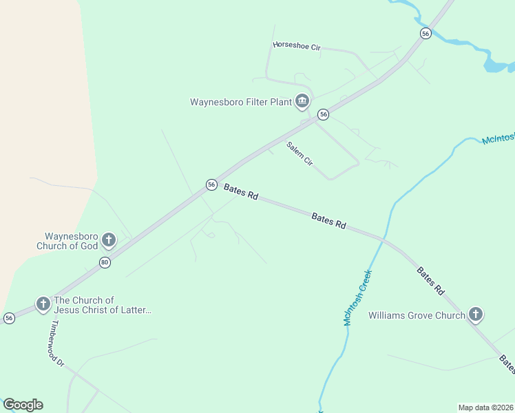 map of restaurants, bars, coffee shops, grocery stores, and more near 174 Bates Road in Waynesboro
