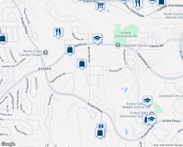 map of restaurants, bars, coffee shops, grocery stores, and more near 6647 Thrasher Place in Carlsbad