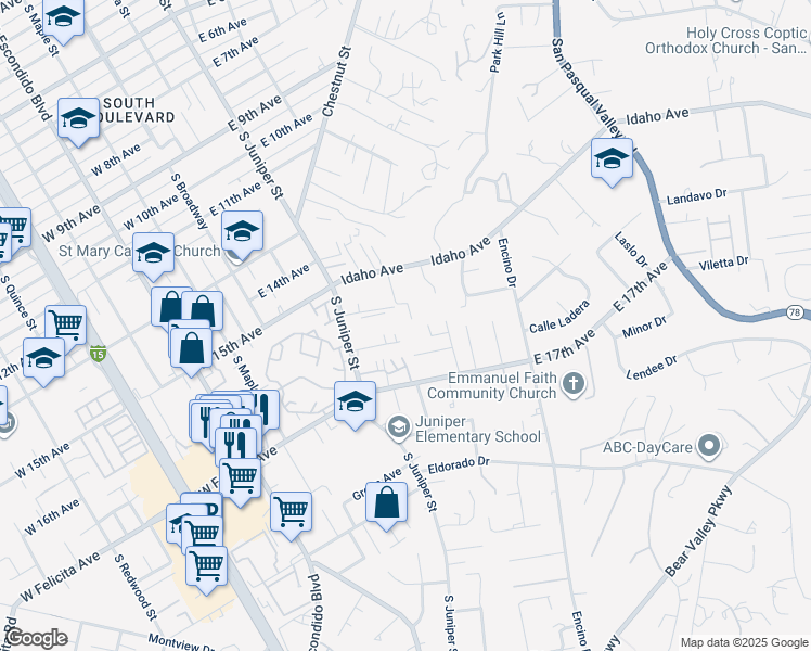 map of restaurants, bars, coffee shops, grocery stores, and more near 1545 Mount Glen in Escondido