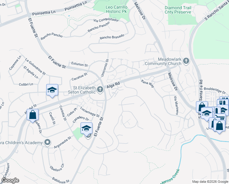 map of restaurants, bars, coffee shops, grocery stores, and more near 7000 Ballena Way in Carlsbad