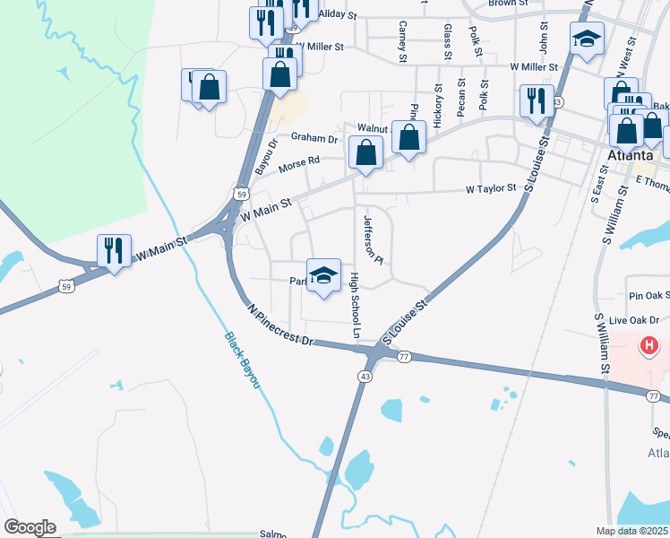 map of restaurants, bars, coffee shops, grocery stores, and more near 805 Caver Street in Atlanta