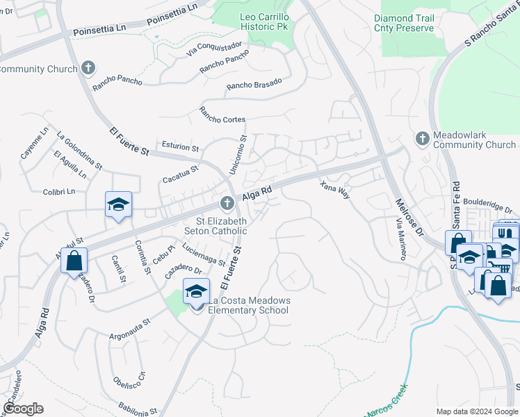 map of restaurants, bars, coffee shops, grocery stores, and more near 3201 Sello Lane in Carlsbad