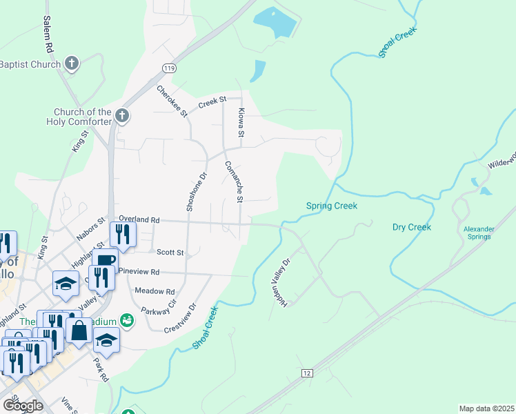 map of restaurants, bars, coffee shops, grocery stores, and more near 164 Davila Drive in Montevallo