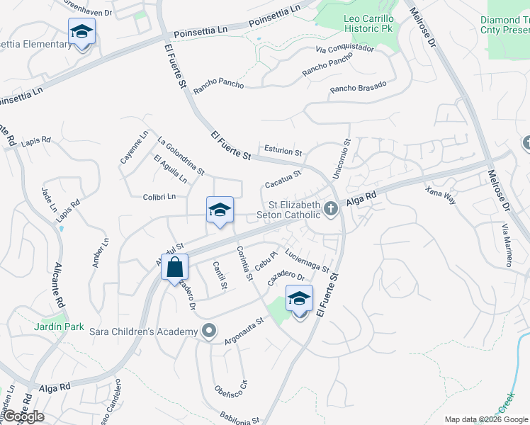 map of restaurants, bars, coffee shops, grocery stores, and more near Unicornio Street & Cacatua Street in Carlsbad