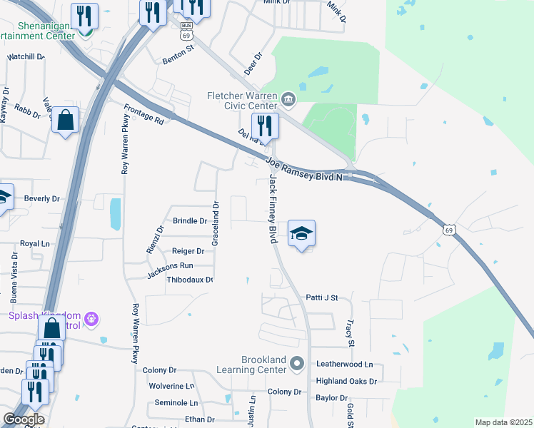 map of restaurants, bars, coffee shops, grocery stores, and more near 6112 Jack Finney Boulevard in Greenville