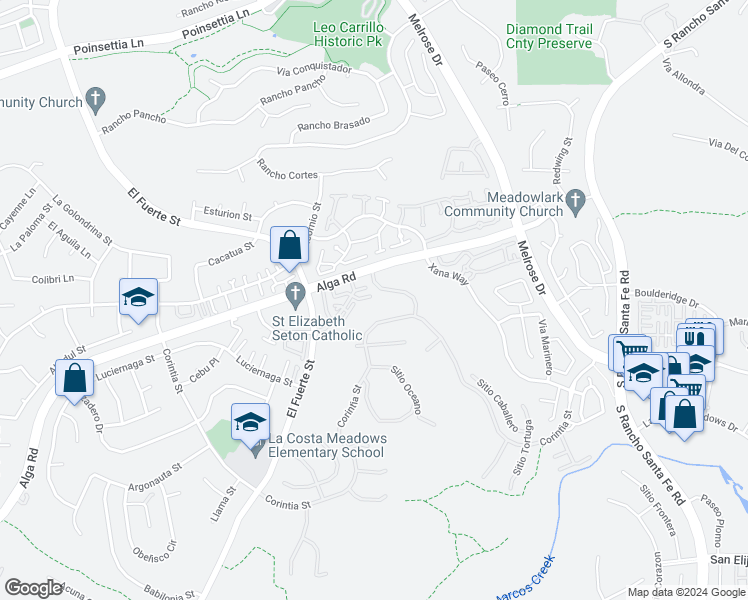 map of restaurants, bars, coffee shops, grocery stores, and more near 3211 Sello Lane in Carlsbad