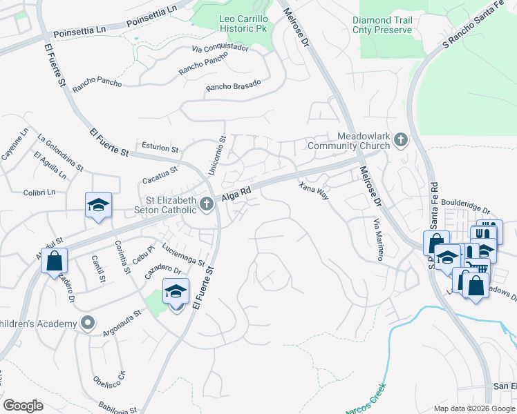 map of restaurants, bars, coffee shops, grocery stores, and more near 3211 Sello Lane in Carlsbad