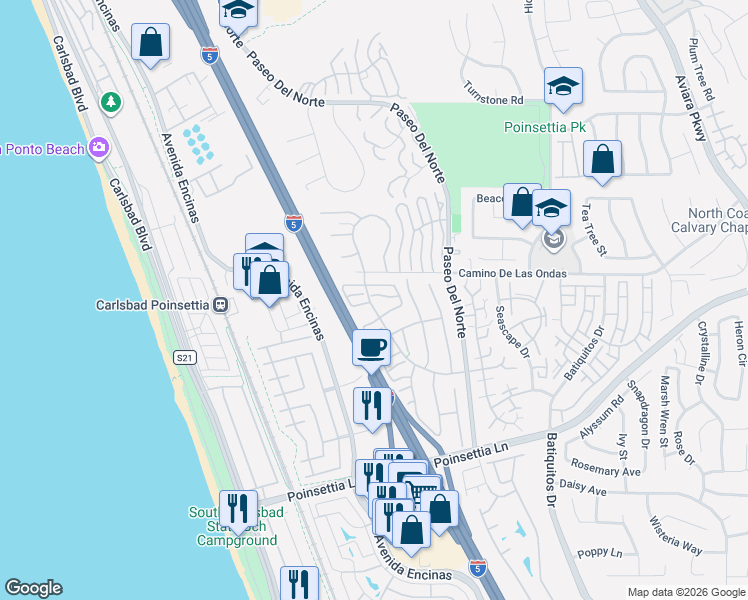 map of restaurants, bars, coffee shops, grocery stores, and more near 837 Skysail Avenue in Carlsbad