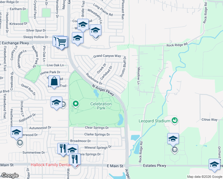 map of restaurants, bars, coffee shops, grocery stores, and more near 815 Rushmore Drive in Allen