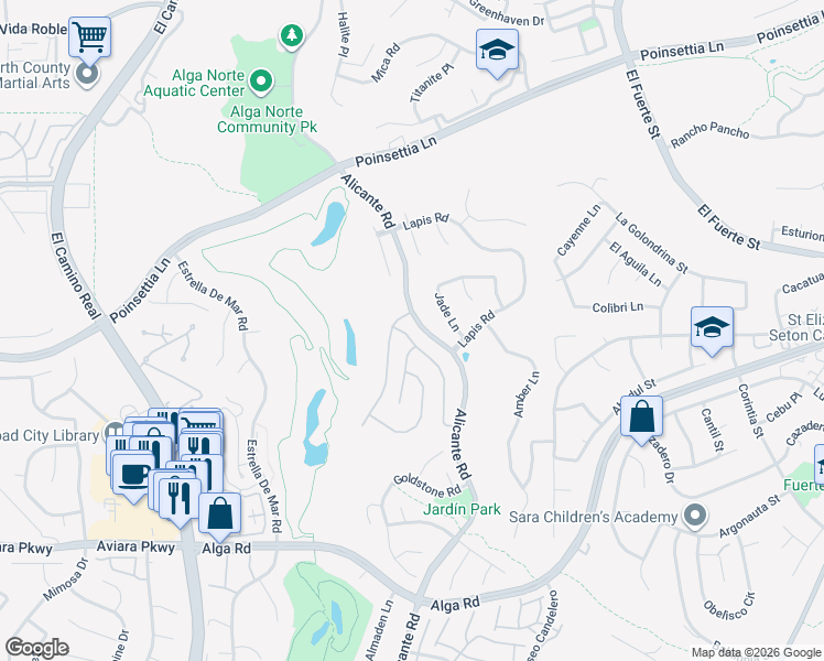 map of restaurants, bars, coffee shops, grocery stores, and more near 6820 Citrine Drive in Carlsbad