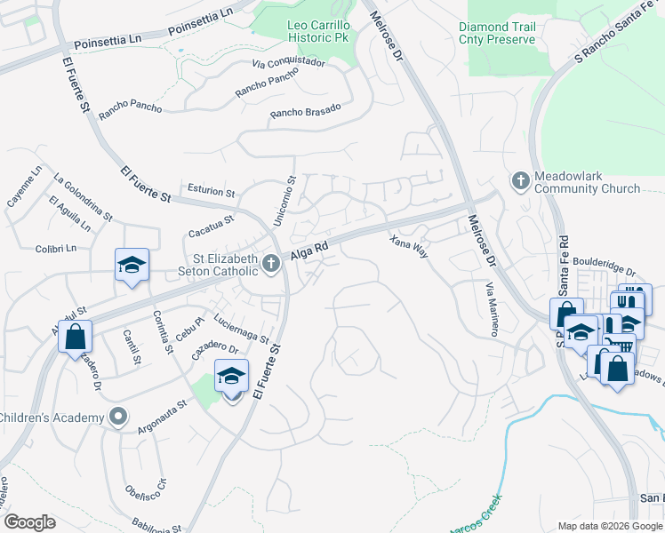 map of restaurants, bars, coffee shops, grocery stores, and more near 3201 Sello Lane in Carlsbad