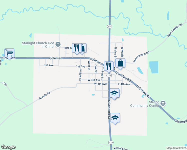 map of restaurants, bars, coffee shops, grocery stores, and more near 313 West 2nd Avenue in Strong