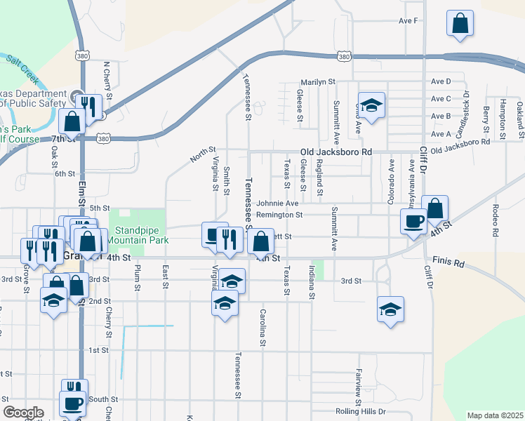 map of restaurants, bars, coffee shops, grocery stores, and more near 1109 Remington Street in Graham