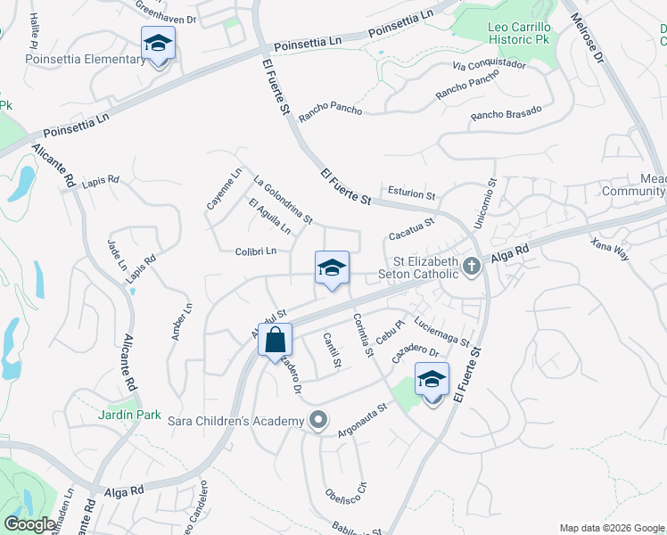 map of restaurants, bars, coffee shops, grocery stores, and more near 2724 Unicornio Street in Carlsbad