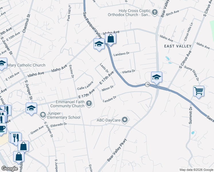 map of restaurants, bars, coffee shops, grocery stores, and more near 832 Minor Drive in Escondido