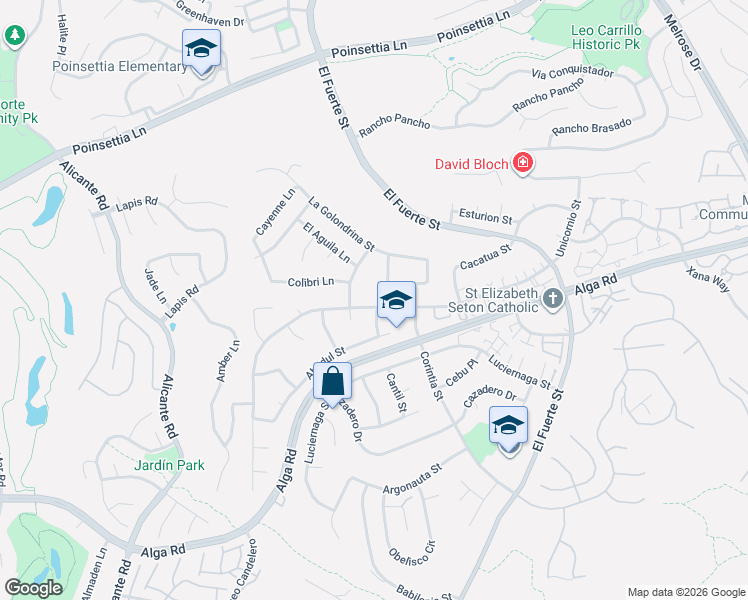 map of restaurants, bars, coffee shops, grocery stores, and more near 2646 Unicornio Street in Carlsbad