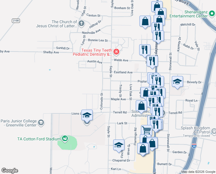 map of restaurants, bars, coffee shops, grocery stores, and more near 6003 Colorado Street in Greenville